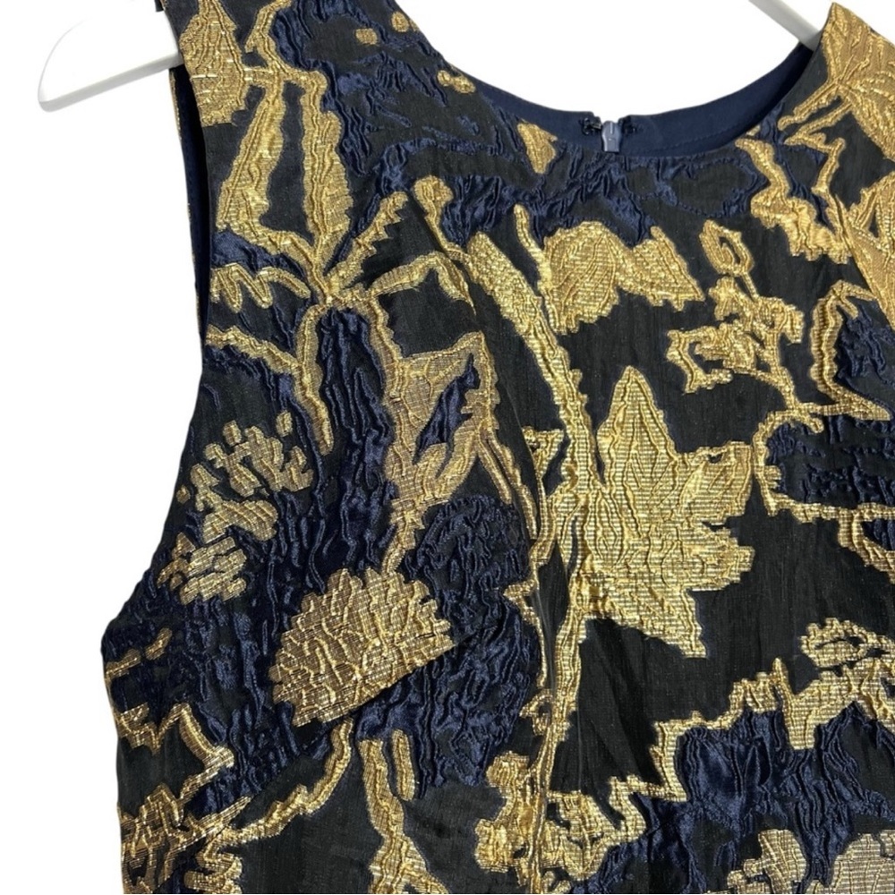 NEW NWT Mac Duggal Cocktail Dress Gown Blue Gold Brocade Size 10 Ruffle - Picture 9 of 15